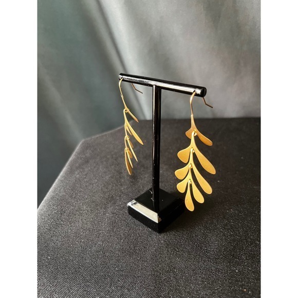 Dangle Drop Earrings in Gold Leaf Design | Nickel Free, Fashion Jewelry - Picture 2 of 4